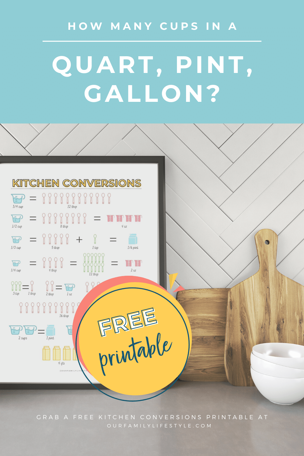 How Many Cups in a Quart, Pint, Gallon? // FREE Printables