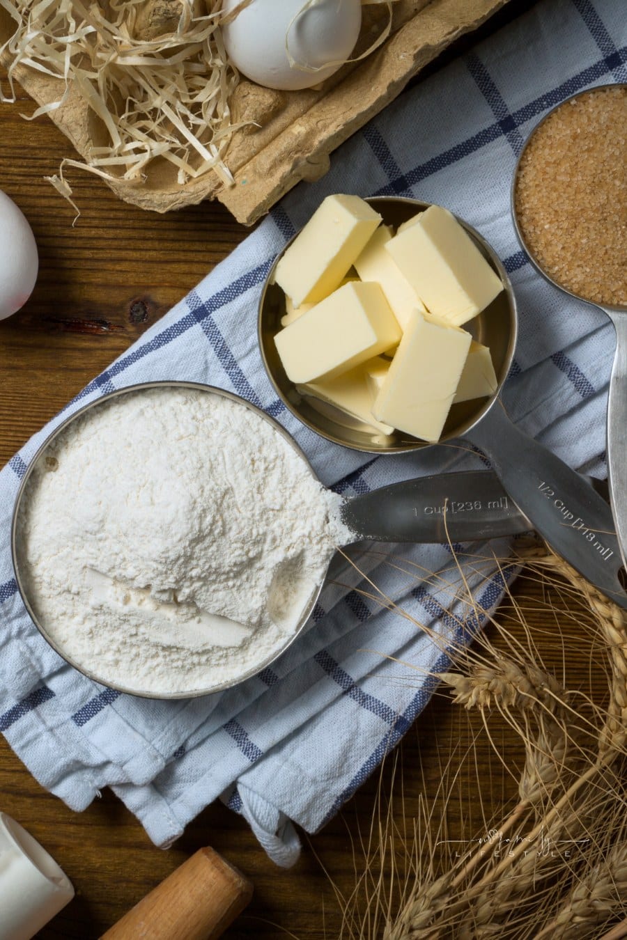 Baking ingredients in measuring cups