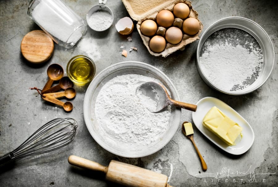 baking ingredients on gray slate counter